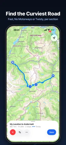 ScoutRoute App Store screenshot: Find the Curviest Road