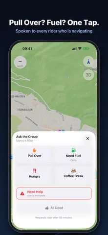 ScoutRoute App Store screenshot: Pull Over? Fuel? One Tap.
